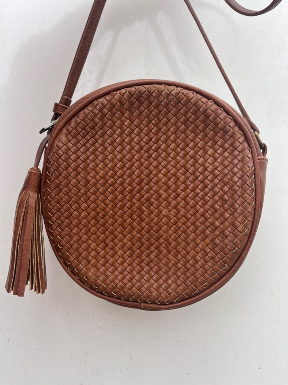 Woven Round Crossbody Bag in Brown